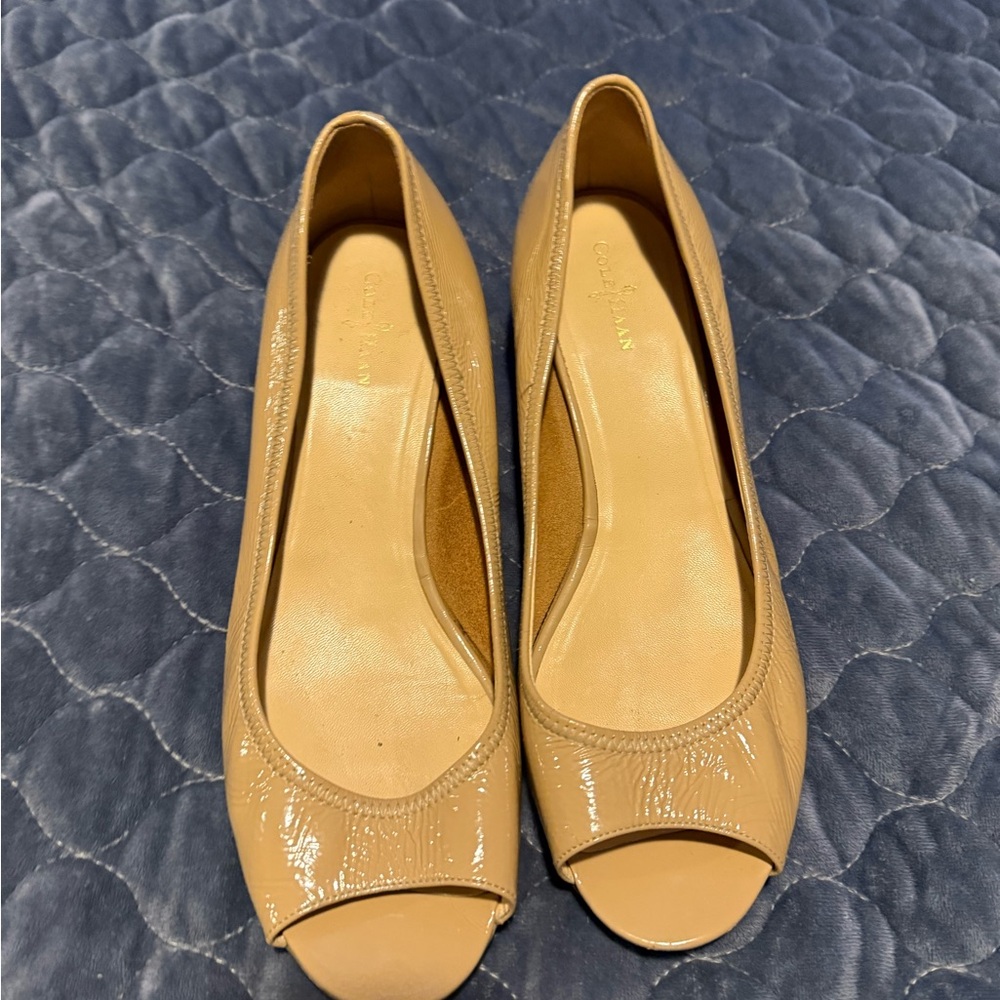 Cole Haan Women's Tan Peep Toe Flats